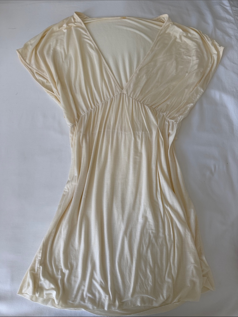 Soft Cotton Cream V-Neck Swim Coverup M